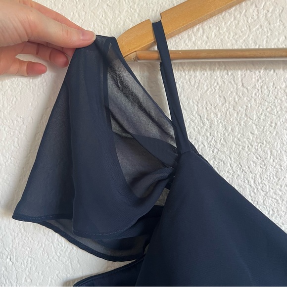 Birdy Grey 2X Navy Devin Chiffon Bridesmaid Formal Gown Dress Detachable Sleeves - Picture 5 of 13